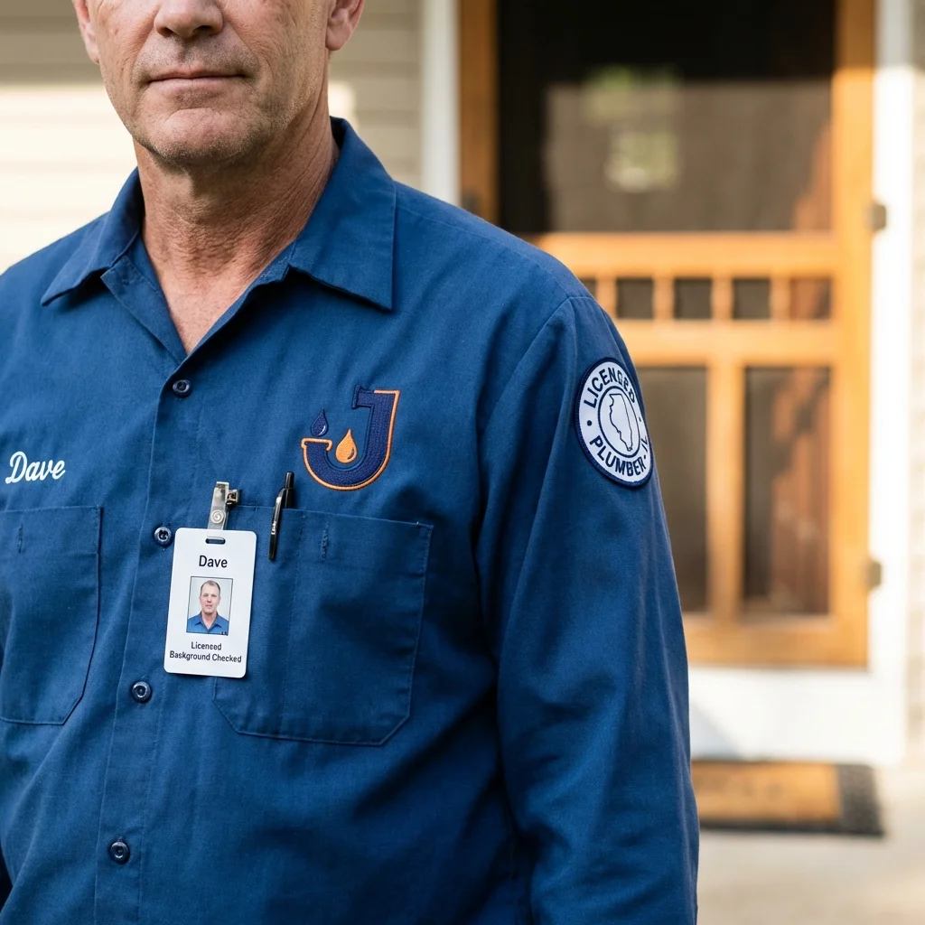 Licensed plumber showing ID badge in Bourbonnais, IL