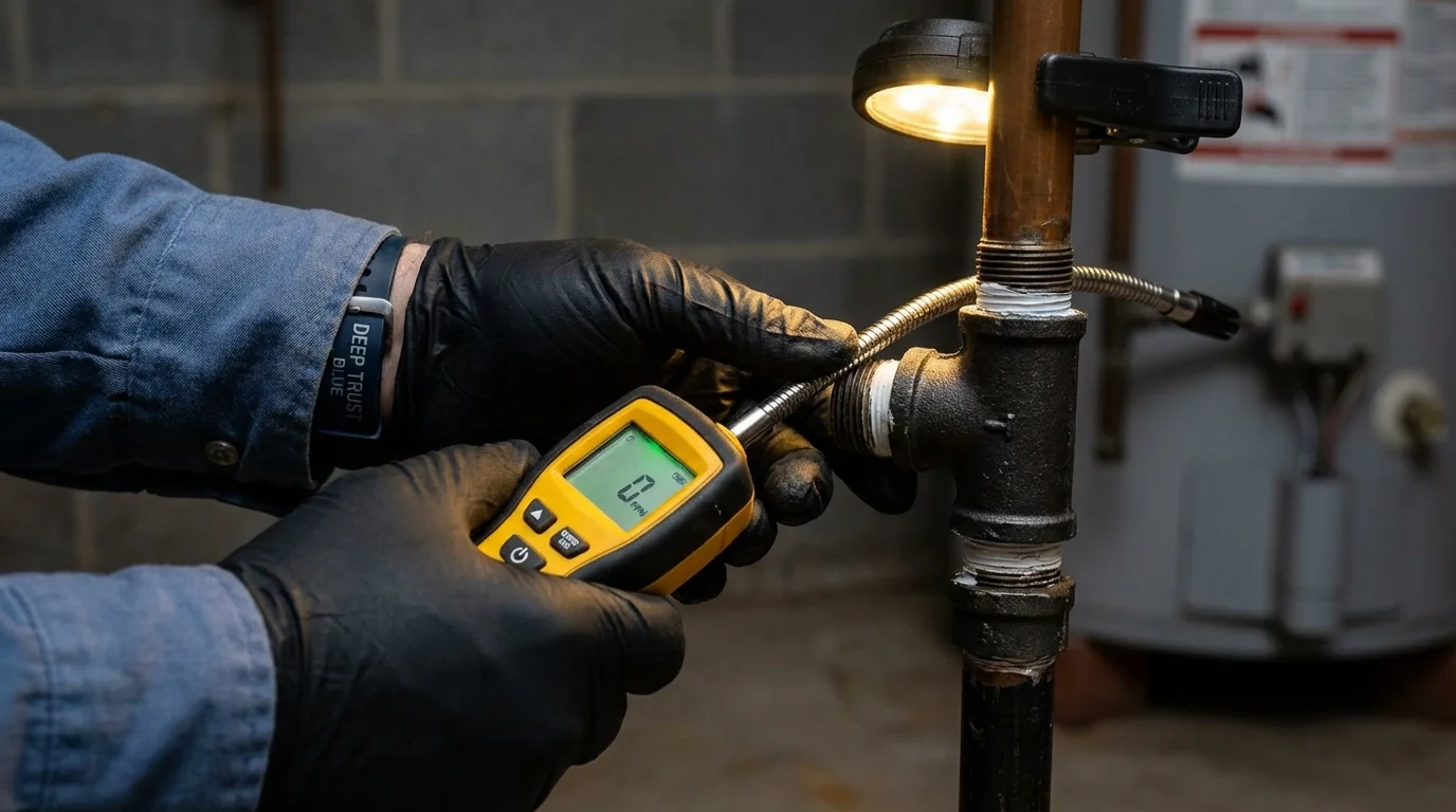 Gas leak detection with electronic sniffer by Johns Plumbing LLC in Bourbonnais
