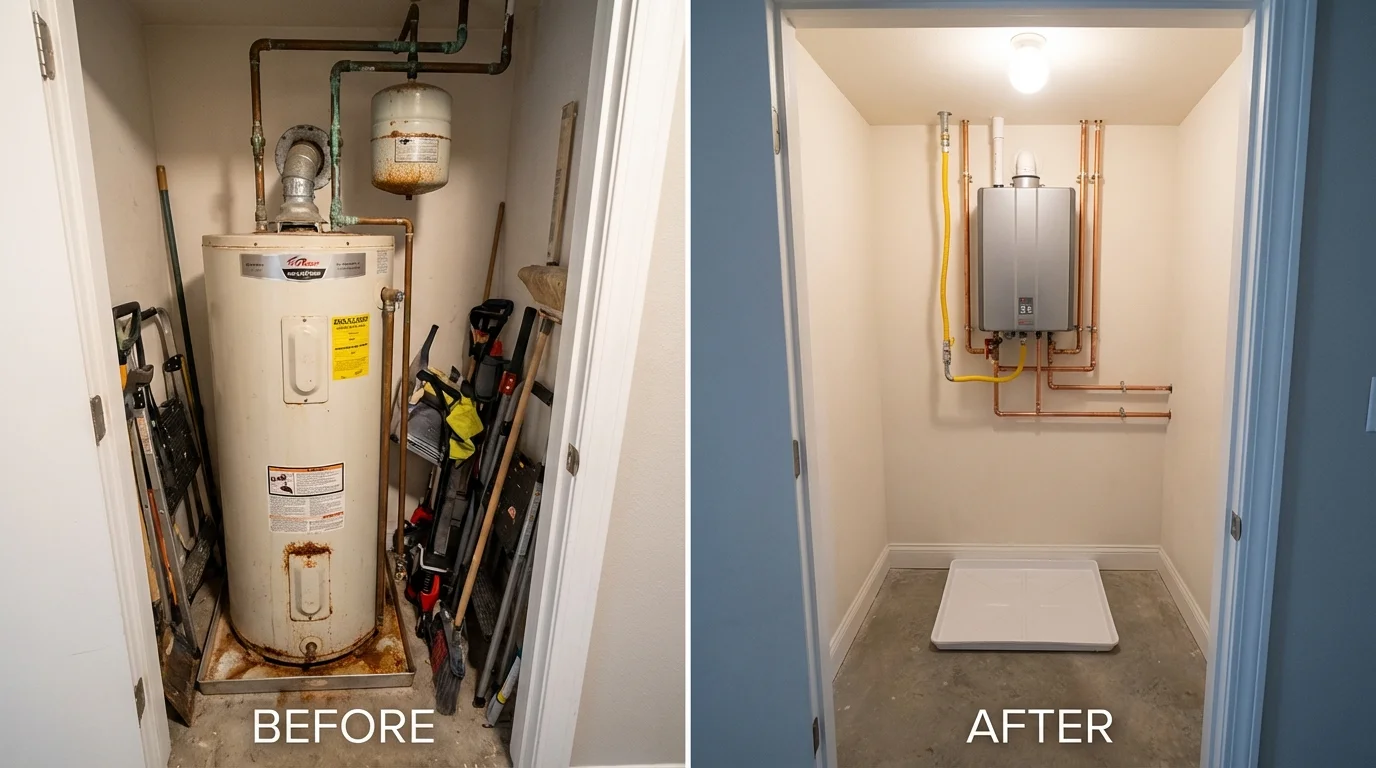 Tank water heater versus wall-mounted tankless unit comparison for Bourbonnais, IL homeowners
